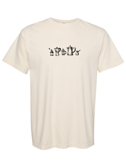 Coffee Doodles Embroidered Comfort Colors T-Shirt