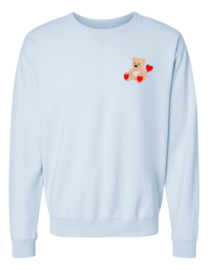 Love You Beary Much Embroidered Comfort Wash Crewneck Sweatshirt