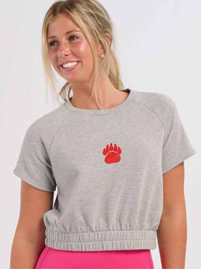 Wadsworth Paw Embroidered Women's French Terry Short Sleeve Cropped Crewneck Sweatshirt