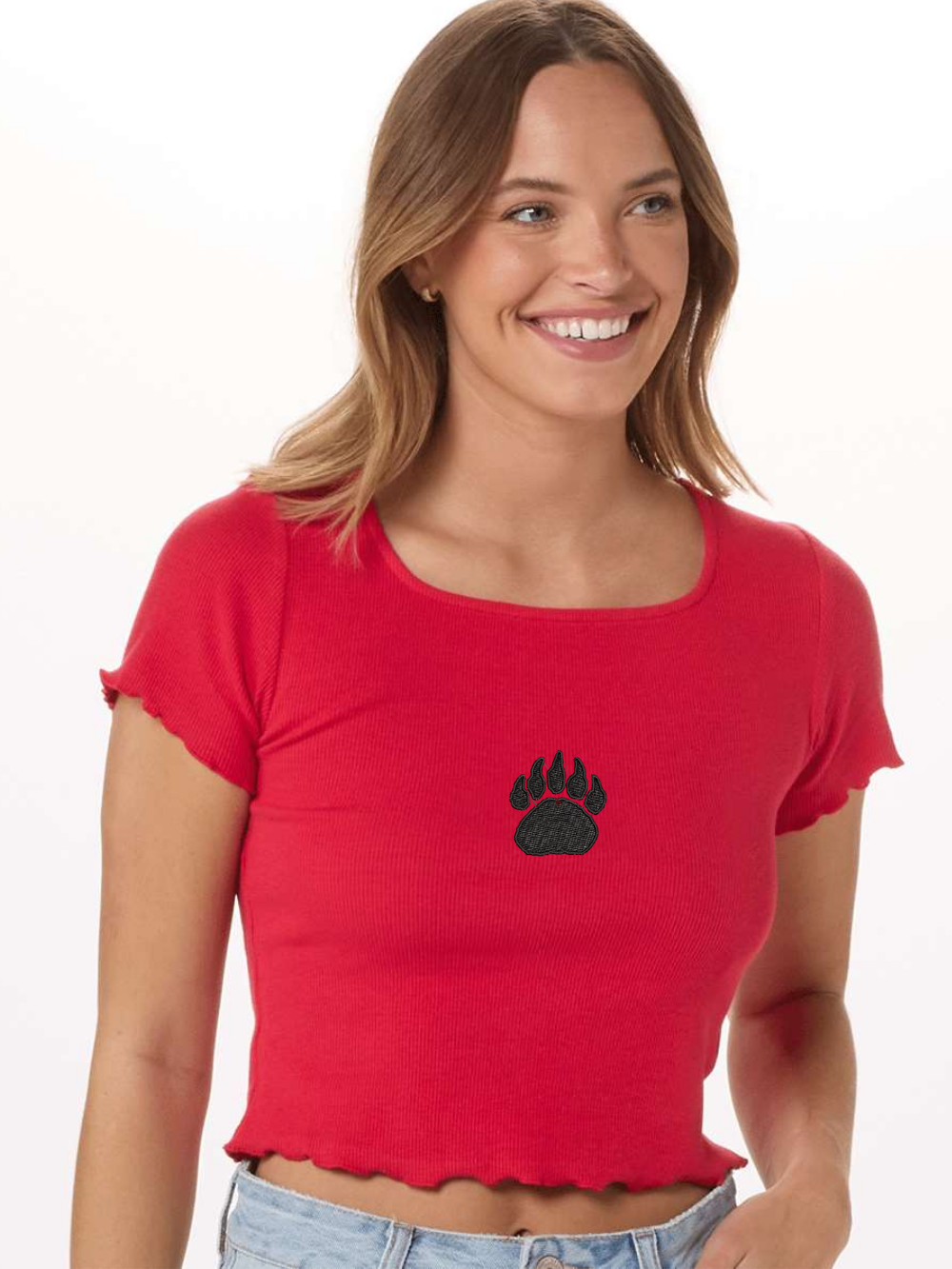 Wadsworth Paw Embroidered Ladies Baby Ribbed T-Shirt