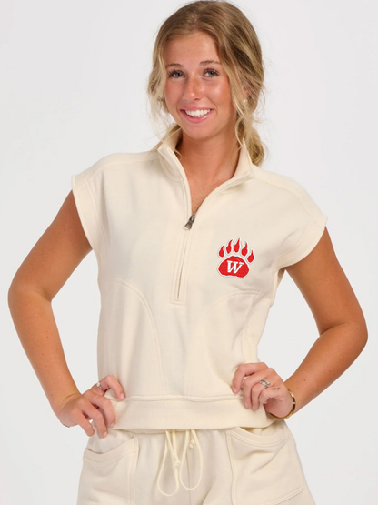 Wadsworth Embroidered Women's French Terry Half-Zip Short Sleeve Sweatshirt