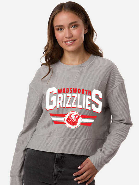 Wadsworth Grizzlies Printed Women's Ribbed Knit Cropped Boxy Crewneck