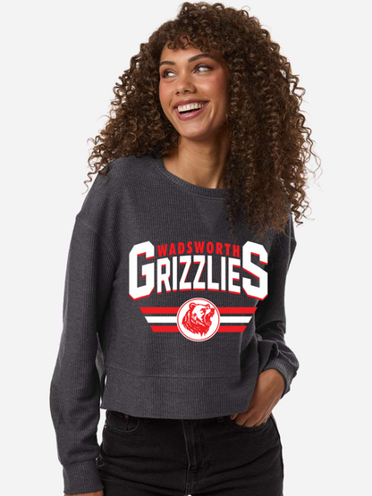 Wadsworth Grizzlies Printed Women's Ribbed Knit Cropped Boxy Crewneck