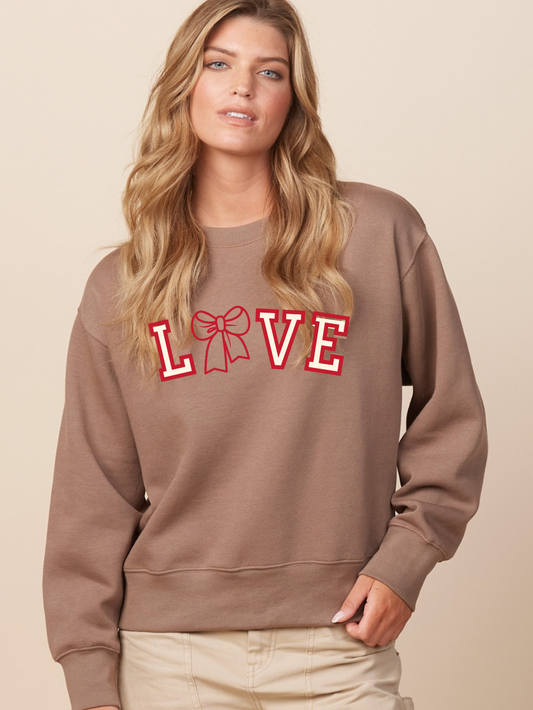 Love Bow Embroidered Ladies Boxy Crew