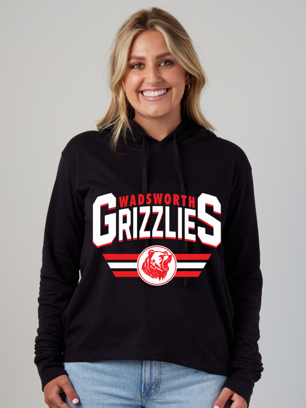 Wadsworth Grizzlies Printed Ladies Long Sleeve Hooded Tee