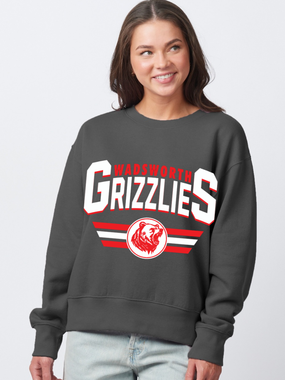 Wadsworth Grizzlies Printed Ladies Boxy Crewneck Sweatshirt