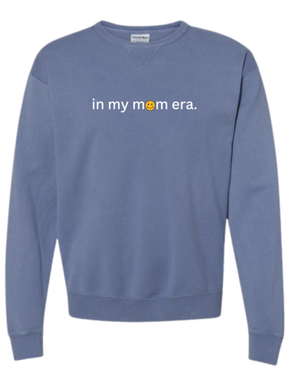 In My Mom Era Smiley Face Embroidered Garment-Dyed Crewneck Sweatshirt