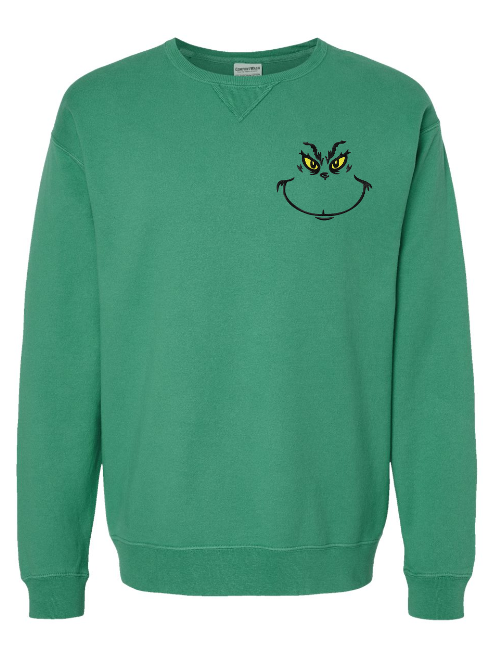 Grinch Face Embroidered Garment-Dyed Washed Crewneck Sweatshirt