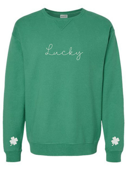 Lucky Shamrock Sleeves Embroidered Crewneck Sweatshirt