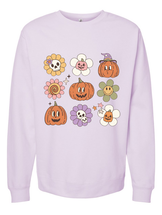 Groovy Pumpkin Floral Crewneck Graphic Colored Sweatshirt