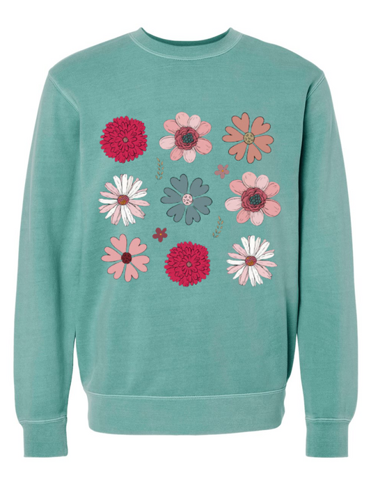 Petal Breeze Pink Floral Washed Graphic Crewneck Sweatshirt