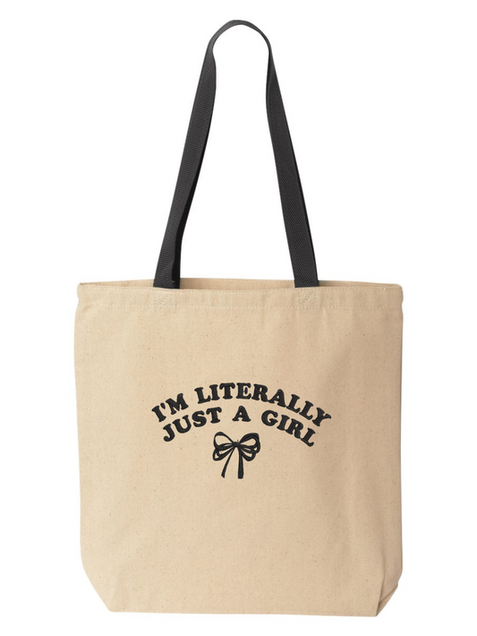 Literally Just A Girl Embroidered Canvas Tote Shopping Bags