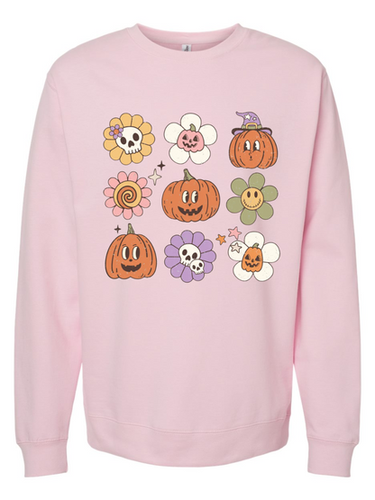 Groovy Pumpkin Floral Crewneck Graphic Colored Sweatshirt