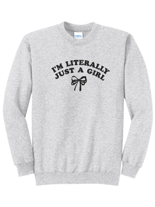 Literally Just A Girl Black Bow Embroidered Crewneck Sweatshirt