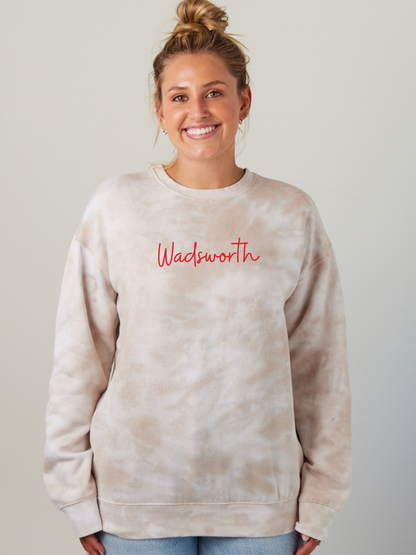 Wadsworth Embroidered Adult Tie Dye Fleece Crewneck Sweatshirt