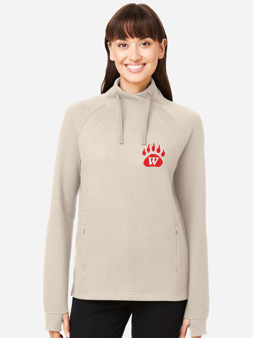 Wadsworth Embroidered Women's Rhythm Waffle Cross-Neck Pullover
