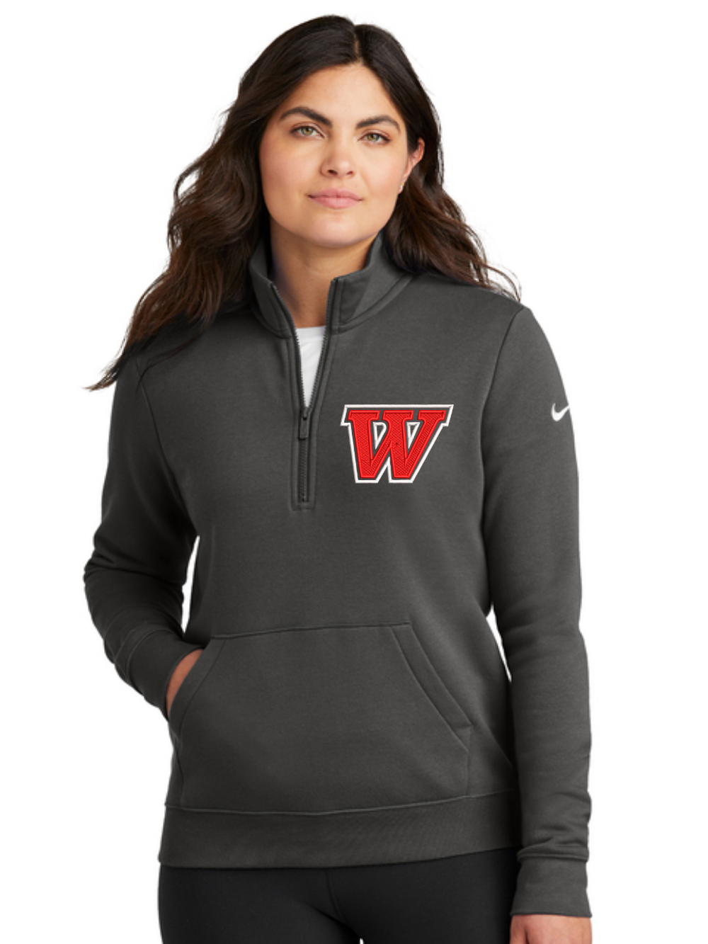 Wadsworth Embroidered Nike Women's Club Fleece Sleeve Swoosh Half Zip