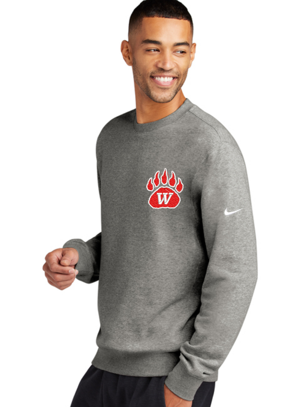 Wadsworth Embroidered Nike Club Fleece Sleeve Swoosh Crewneck Sweatshirt