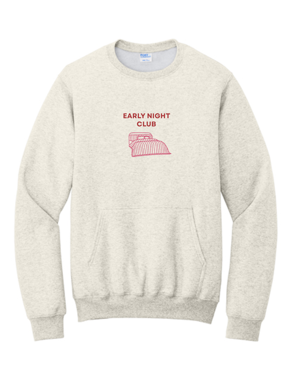 Early Night Club Embroidered Oatmeal Heather Pocket Crewneck Sweatshirt