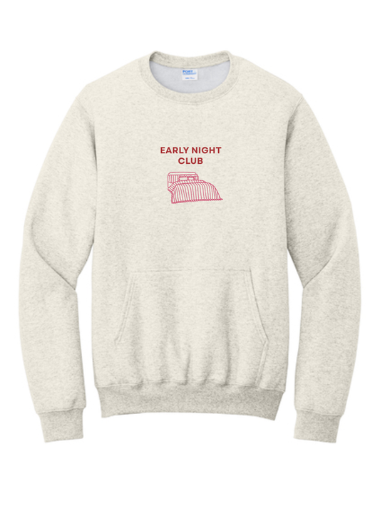 Early Night Club Embroidered Oatmeal Heather Pocket Crewneck Sweatshirt