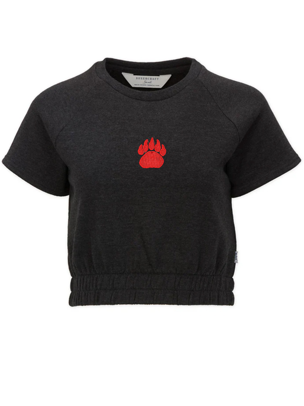 Wadsworth Paw Embroidered Women's French Terry Short Sleeve Cropped Crewneck Sweatshirt