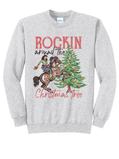 Rockin' Around The Christmas Tree Cowgirl Graphic Crewneck Sweatshirt