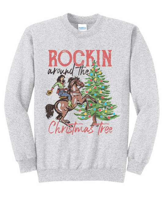 Rockin' Around The Christmas Tree Cowgirl Graphic Crewneck Sweatshirt