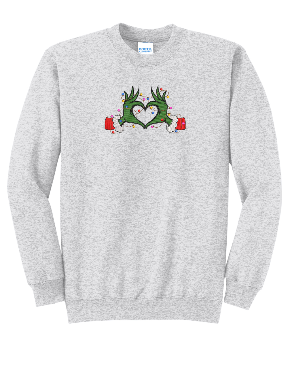 Grinch Heart Hands Embroidered Crewneck Sweatshirt