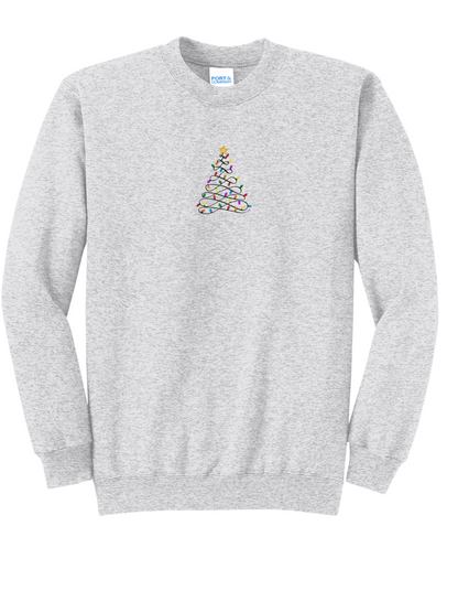 Christmas Tree Lights Embroidered Crewneck Sweatshirt