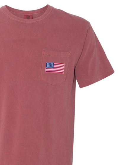 Embroidered American Flag Comfort Colors Pocket T-Shirt