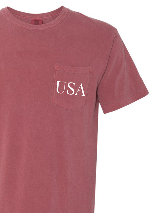 Embroidered USA Comfort Colors Pocket T-Shirt