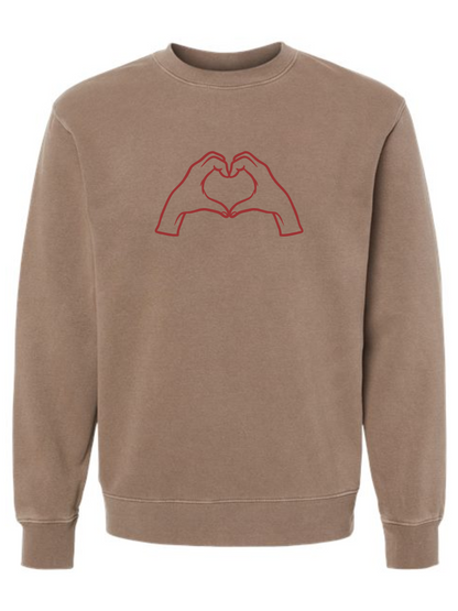 Heart Hands Embroidered Pigment-Dyed Crewneck Sweatshirt