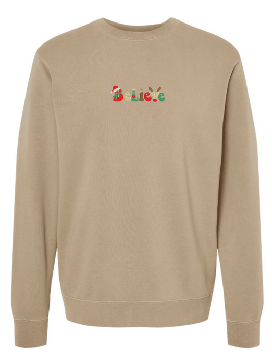 Believe Embroidered Washed Crewneck Sweatshirt