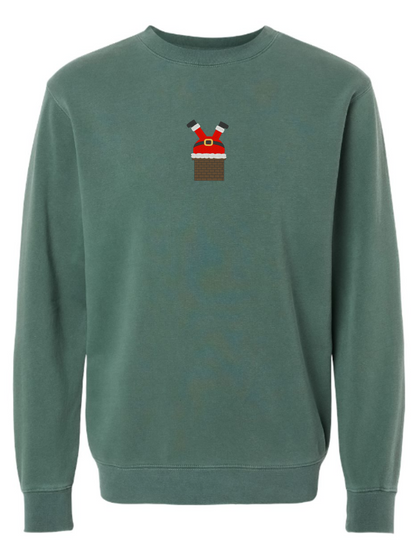 Santa Chimney Embroidered Washed Crewneck Sweatshirt