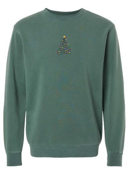 Christmas Tree Lights Embroidered Washed Crewneck Sweatshirt