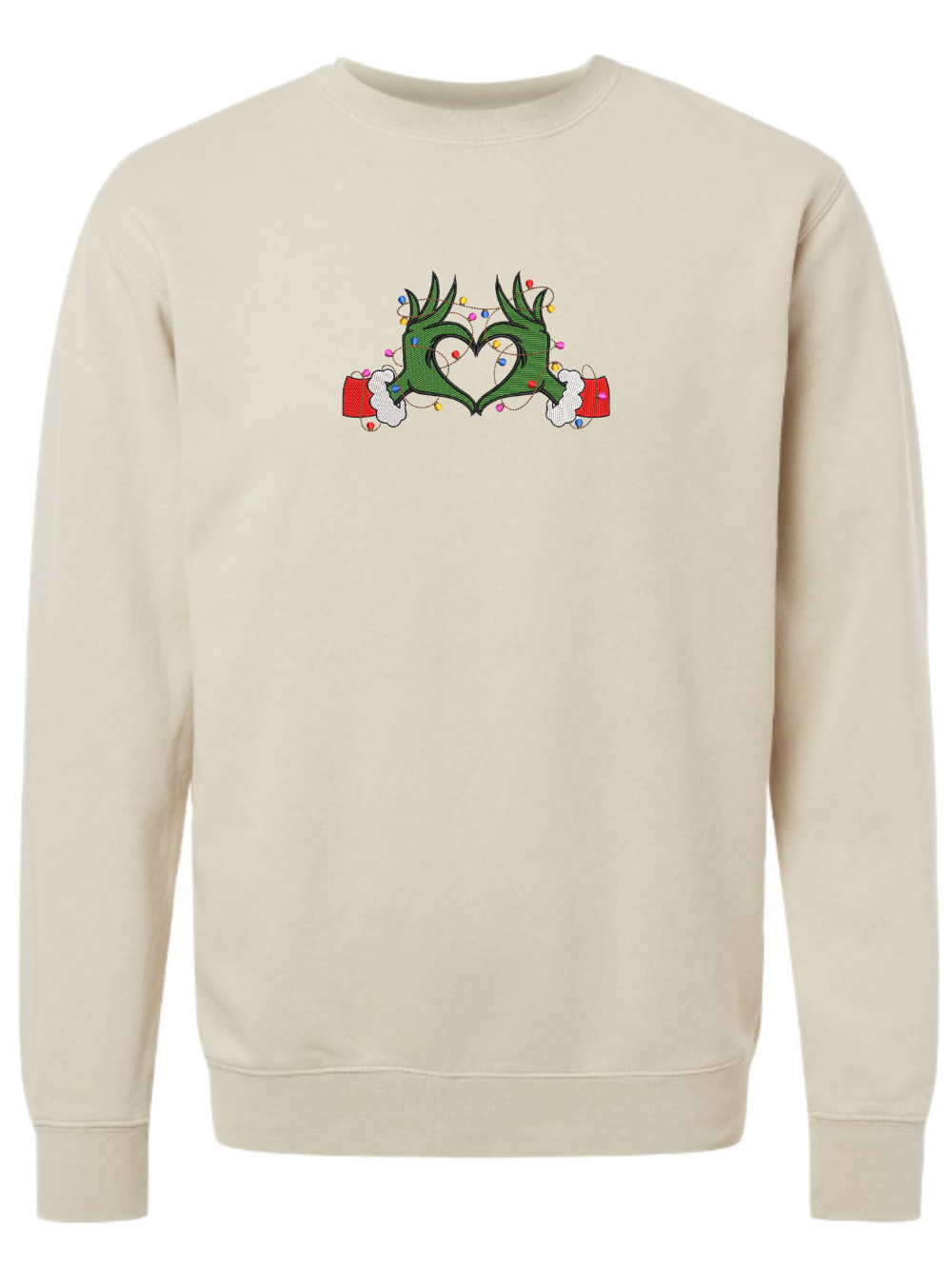 Grinch Heart Hands Embroidered Washed Crewneck Sweatshirt