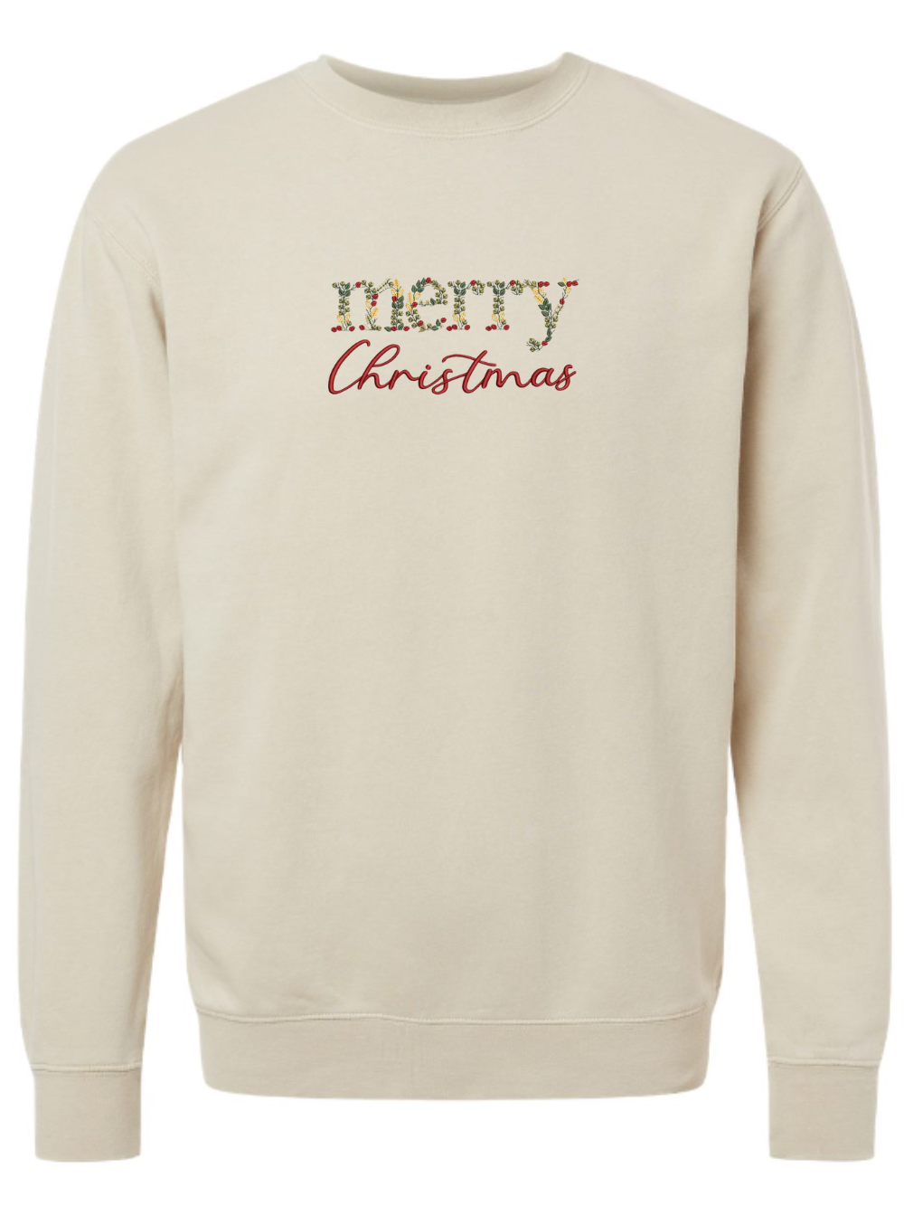 Floral Merry Christmas Embroidered Washed Crewneck Sweatshirt