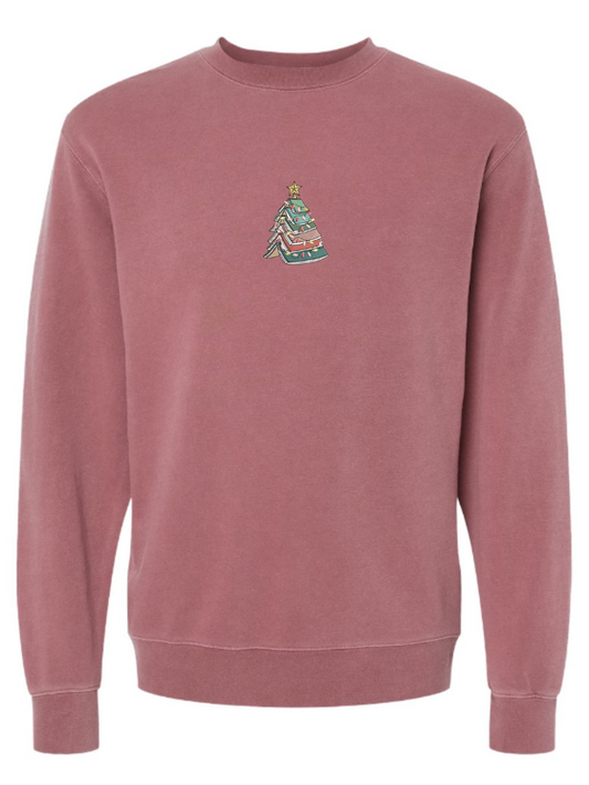 Book Christmas Tree Embroidered Washed Crewneck Sweatshirt