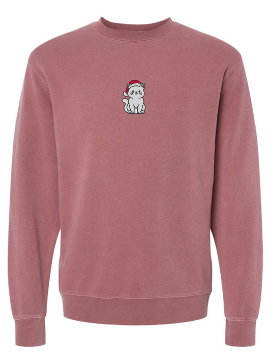 Christmas Cat Embroidered Washed Crewneck Sweatshirt