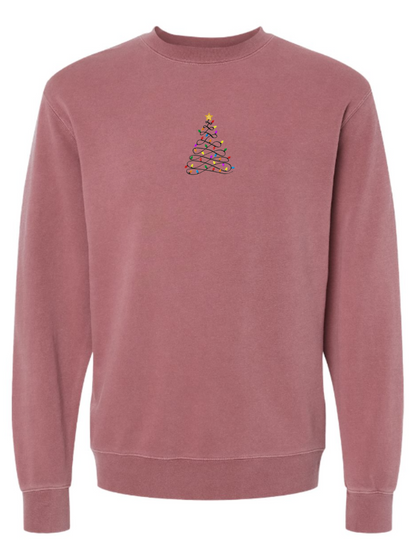 Christmas Tree Lights Embroidered Washed Crewneck Sweatshirt