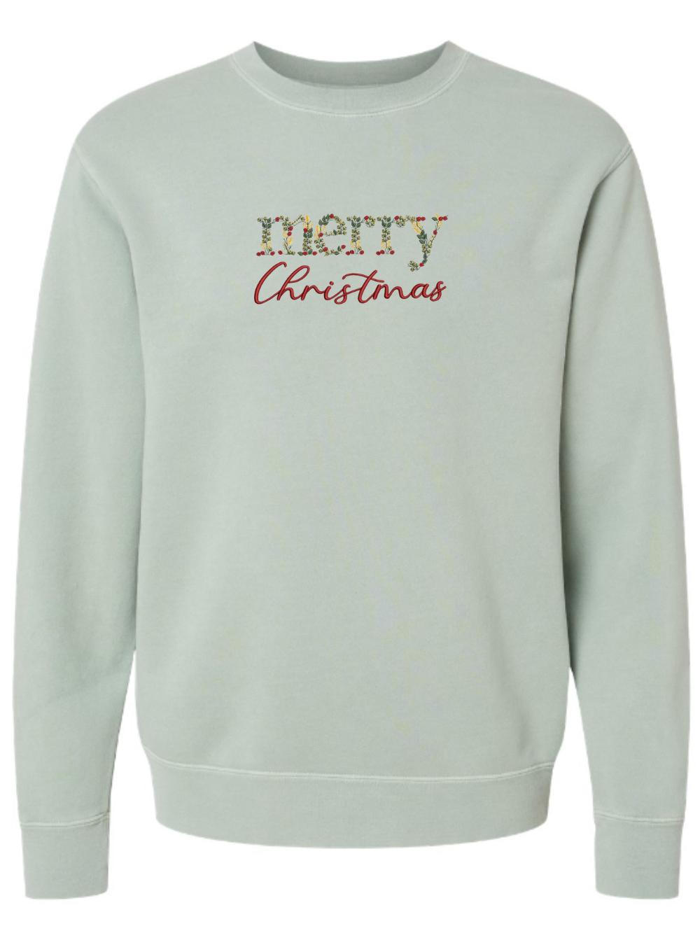 Floral Merry Christmas Embroidered Washed Crewneck Sweatshirt