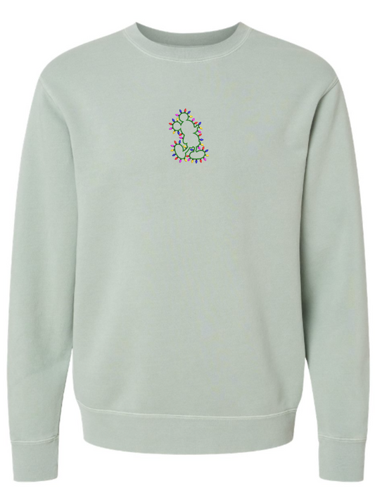 Christmas Lights Mickey Mouse Embroidered Washed Crewneck Sweatshirt