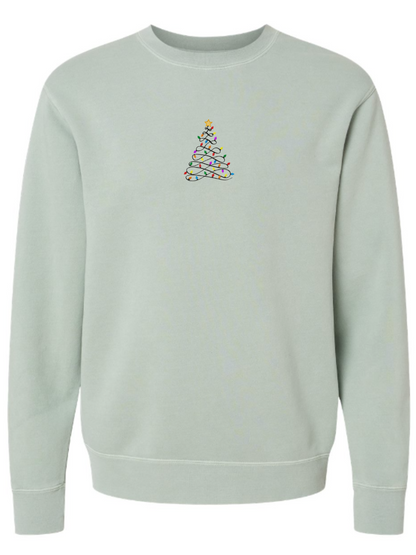 Christmas Tree Lights Embroidered Washed Crewneck Sweatshirt