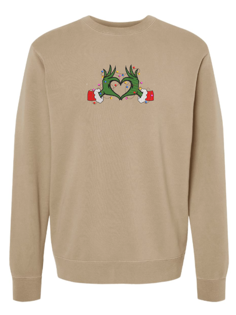 Grinch Heart Hands Embroidered Washed Crewneck Sweatshirt