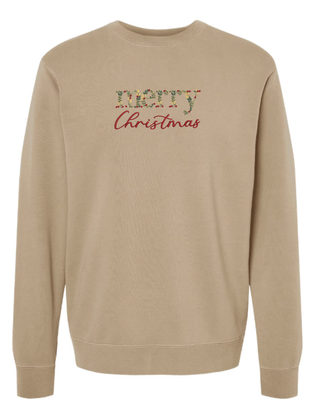 Floral Merry Christmas Embroidered Washed Crewneck Sweatshirt