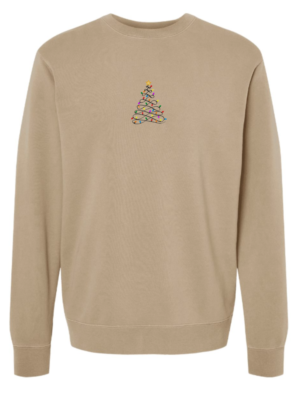 Christmas Tree Lights Embroidered Washed Crewneck Sweatshirt