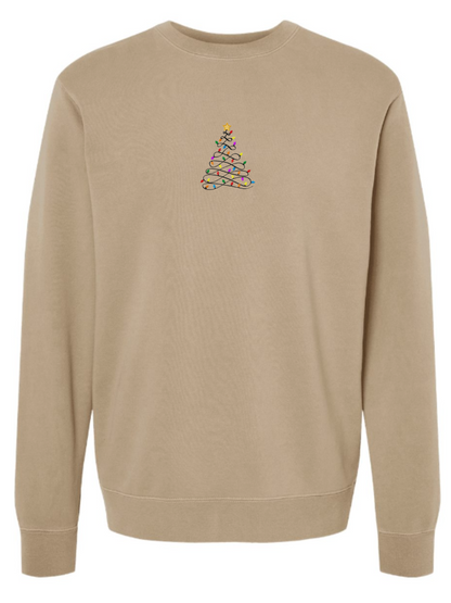 Christmas Tree Lights Embroidered Washed Crewneck Sweatshirt