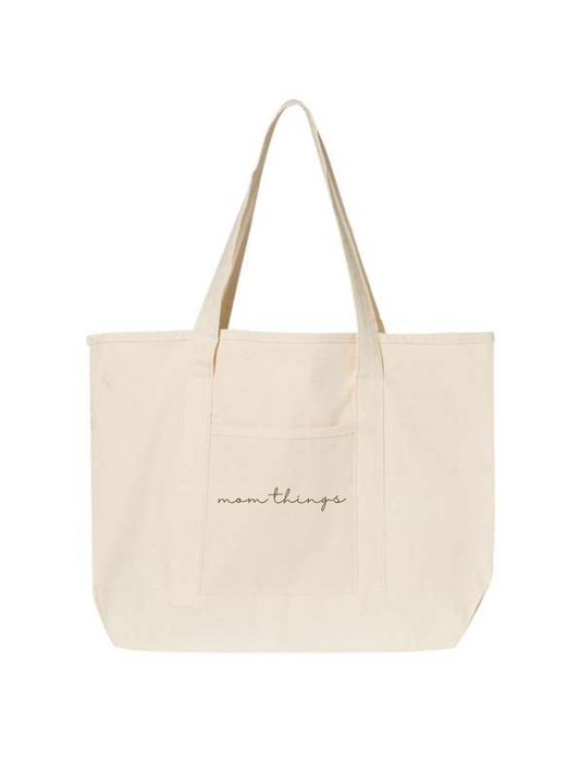 Mom Things Embroidered Canvas Tote Bag