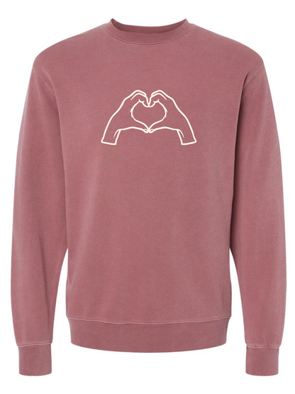 Heart Hands Embroidered Pigment-Dyed Crewneck Sweatshirt