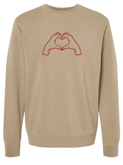 Heart Hands Embroidered Pigment-Dyed Crewneck Sweatshirt